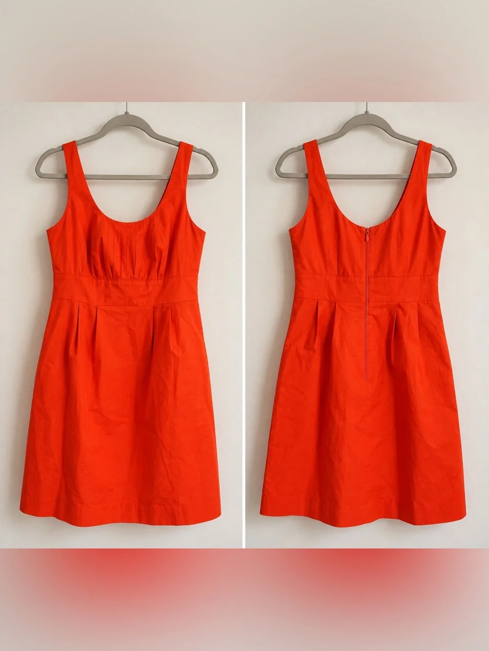 Crew Suiting Pleated Dress Orange Cotton Stretch Scoop Neck Size 6